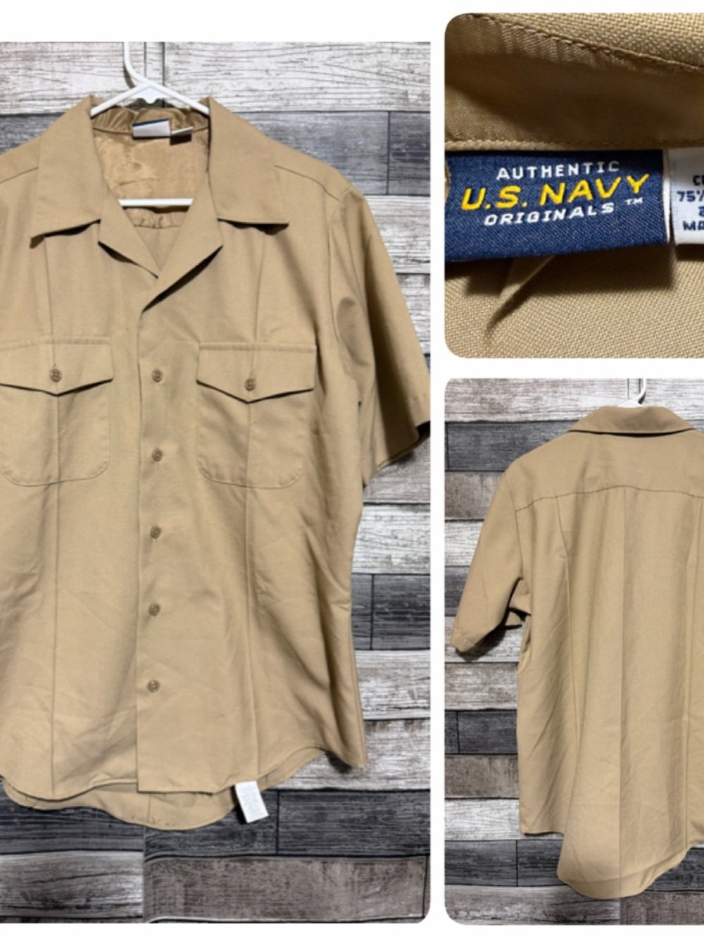 Authentic US Navy Originals Short Sleeve Button Up Shirt Men’s M Tan Wool Blend